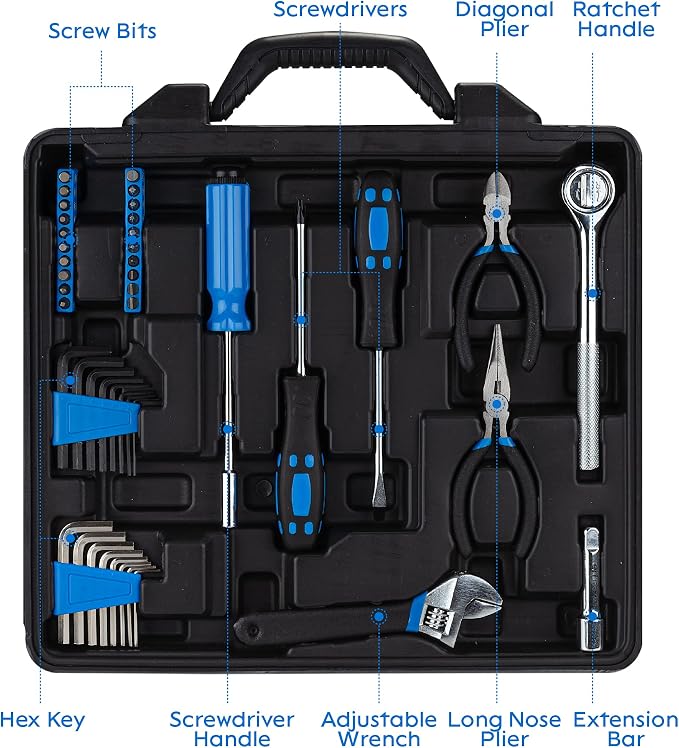 CARTMAN 122-Piece Auto Tool Set, Blue Drive Socket Wrench Kit, Storage Case | Versatile socket wrench and tool accessory set for auto checks, home repairs, DIY projects, garage work, and maintenance use.
