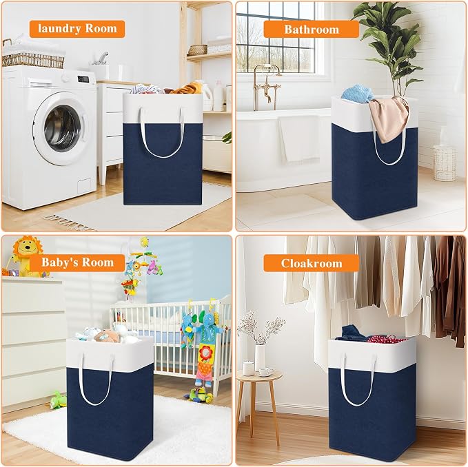 TasticTotes Laundry Basket 3-Pack, Laundry Hamper, 75L-Blue | Clothes Laundry Hamper, Collapsible Laundry Basket, Freestanding laundry hamper with Handles, Towel Storage for Home or Dorm