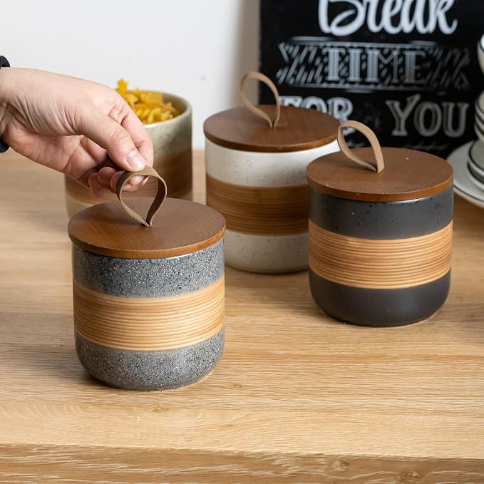 Miamolo Small Ceramic Jar with Lid, Coffee Container, Coffee Canisters with Airtight Lids Kitchen Food Storage Jars for Spice Sugar Tea Bag, Mini Decorative Jars for Countertop, Grey & 5 fl.oz