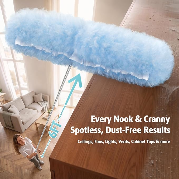 AIR U+ 6ft Extendable Duster with 20 Refills for Swiffer Dusters | 360 double-head microfiber, heavy duty disposable duster, ceiling fan high reach, traps dust pet hair no ladder needed