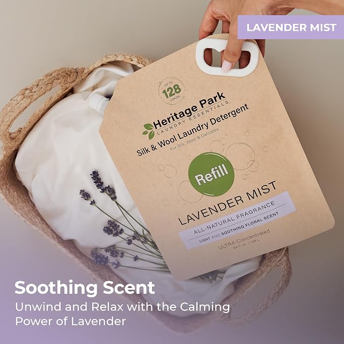 Heritage Park Silk & Wool Delicates Detergent - Lavender Mist - 64oz Refill | EWG Verified & EPA Safer Choice - Enzyme-Free Liquid Detergent - Hypoallergenic, Dermatologist Tested, Gentle on Silk & Wool
