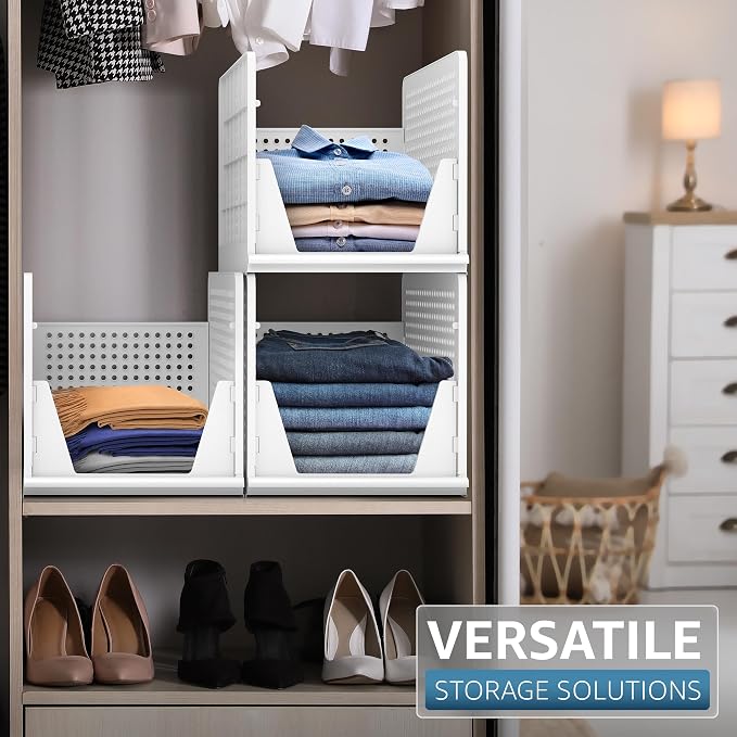 Sorbus Stackable Shelf Organizer Baskets – Plastic Closet Organizer for Clothes, Pantry, Bathroom, Kitchen & Garage – Open Front Storage Bins for Cabinets, Countertops & Under Shelf Organization