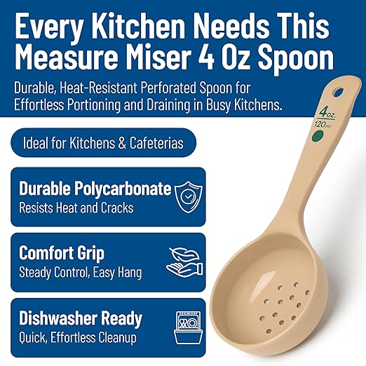 Carlisle FoodService Products Measure Miser Plastic Perforated Measuring Spoon with Short Handle, 4 Ounces, Beige