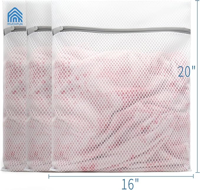 Muchfun 3Pcs Durable Honeycomb Mesh Laundry Bags for Delicates 16x20 Inches | (3 Large)