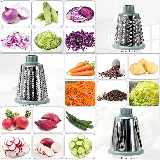 YOUCZON Rotary Cheese Grater Multi-Purpose Stainless Steel Cheese Shredder | rotary grater with strong suction, ergonomic handle and food pusher for fast, safe slicing and shredding.
