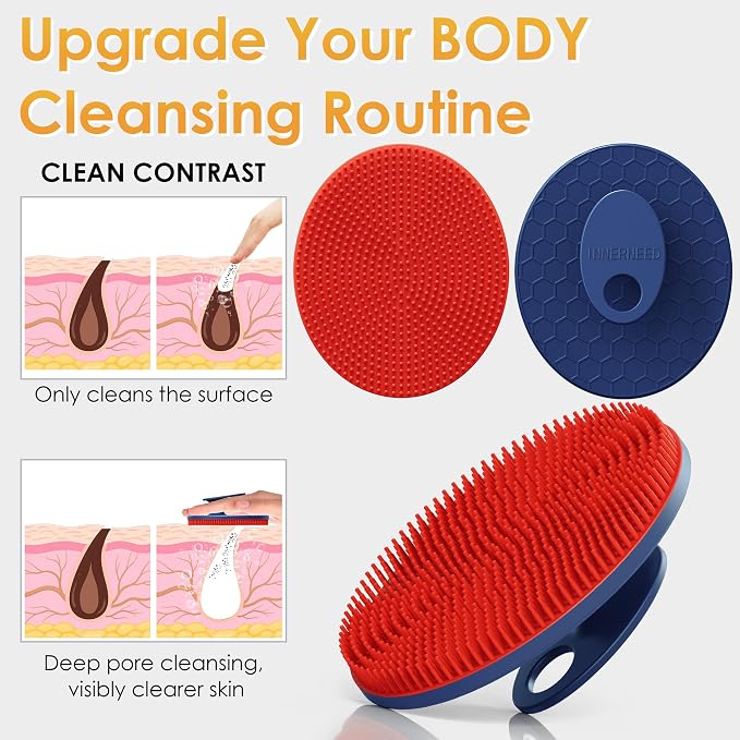 INNERNEED Magnetic Silicone Body Scrubber, Hygienic Shower Brush, Red | Gentle Exfoliating & Deep Cleansing Body Brush for Daily Shower, Skin Vitality