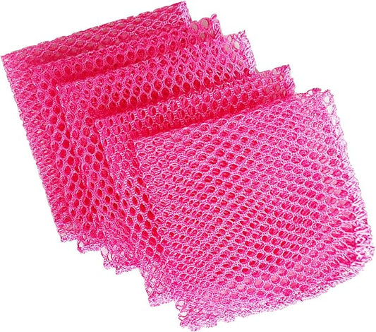 Dish Washing Net Scrubber 5pcs/ Innovative Mesh Cloth, Quick Dry - No More Sponges with Smell / 11.5 by 11.5 inches/Advanced Raw Material-Polypropylene 100% (Pink 5)