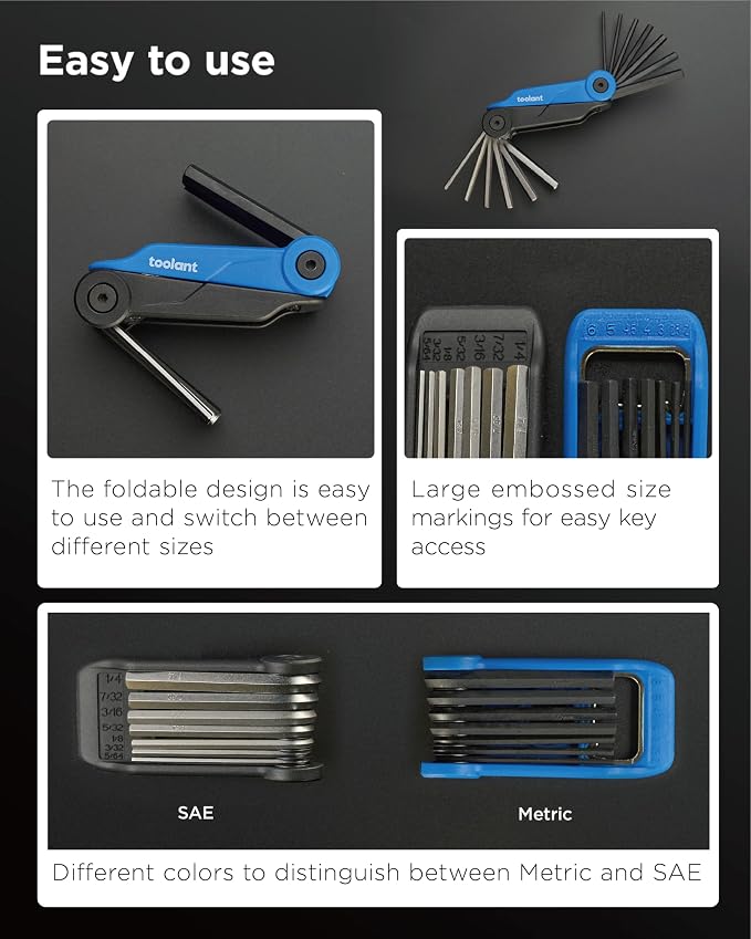 Kraftek toolant 14PCS Folding Allen Wrenches Sets, Metric Allen Key Set 2mm- 6mm, SAE Hex Key Set 5/64”- 1/4", CRV Steel EDC Tool for Bike Repair & Home,Compact Foldable Hex Key Set for Men