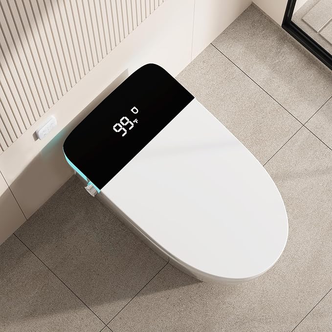 Smart Toilet with Auto Flush and Heated Seat, Electric Tankless Toilets with Dual Flush Remote - Pre-Wetting, One Piece Toilet for Bathrooms Soft-Close Seat & Lid, Night Light, LED Display