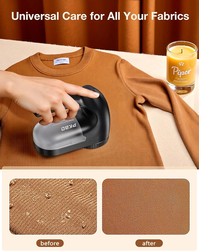 PKBD IPX6 Waterproof Washable Electric Fabric Shaver and Lint Remover, Rechargeable Sweater Defuzzer with 3 Free Extra Blades, Quickly and Effectively Remove Fluff,Fuzz,Bobbles for Clothes, Dark Black