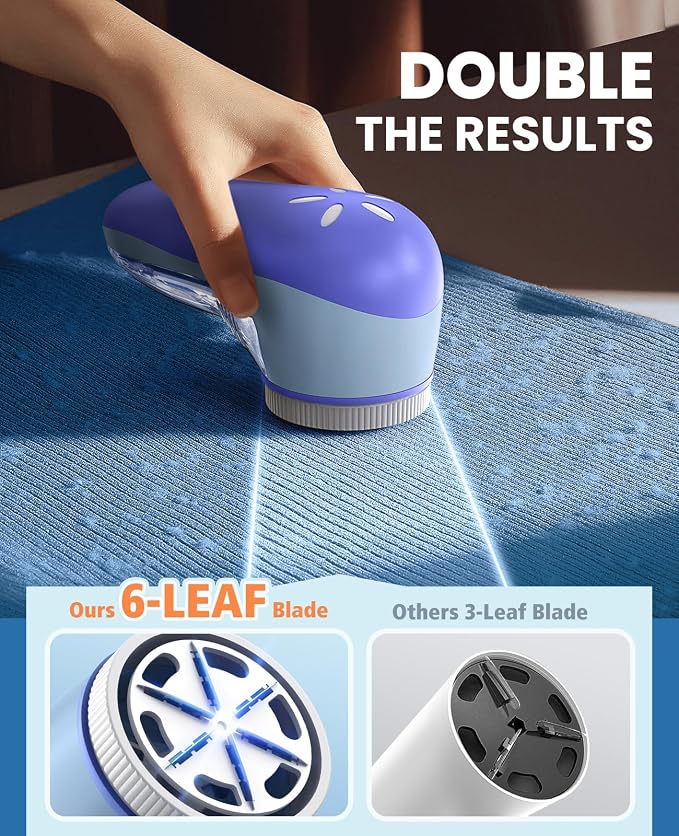 POPCHOSE Fabric Shaver, Lint Shaver with 6-Leaf Blade, Rechargeable | Lint Remover with Type-C Fast Charing Port, Sweater Defuzzer, Clothes Shaver for Couch, Furniture, Blanket, Remove Pilling