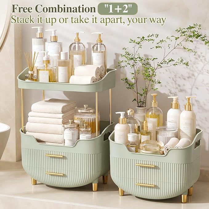 caktraie 4-Tier Makeup Organizer Bathroom Countertop Storage Green | Versatile storage for vanity, desk, bedroom; holds lipstick, perfume, skincare items