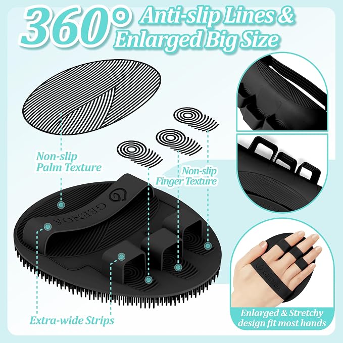 Back Scrubber for Shower & Silicone Bath Glove Set, 19’’ Detachable Long Handle Body Scrubber Wet or Dry Brush, Adjustable 2-in-1 Back & Body Brush with Soft Bristles for Deep Cleaning(White)