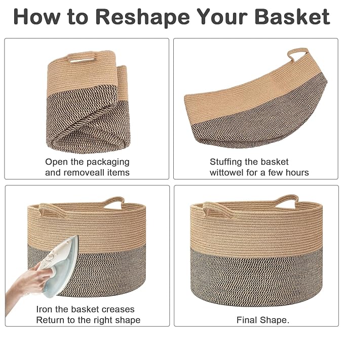 115L Large Blanket Basket,Rope Woven Laundry Basket-Rainbow | Collapsible, reinforced handles, nursery storage bin organizes clothes, toys and pillows for living room, bedroom bathroom