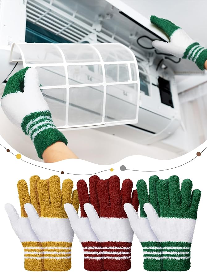 Patelai 3 Pairs Microfiber Plant Dusting Gloves Leaf Cleaning Gloves for Indoor Plants, Blinds, Furniture, House (Red,Green,Yellow,Large)