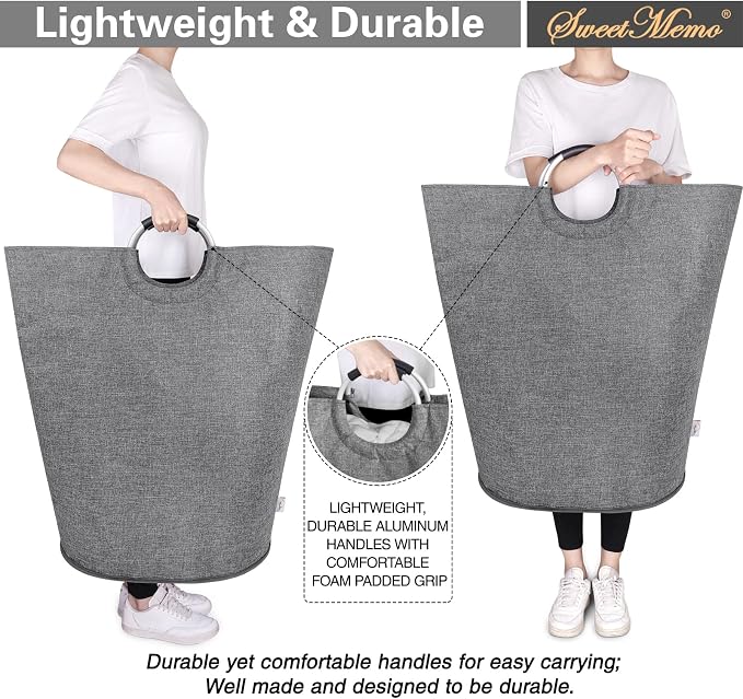Oversized Laundry Basket, Huge Laundry Hamper Bag with Handles, 160L Grey | Freestanding Tall Dirty Clothes Hamper, Collapsible and Portable Laundry Bin for Dorm and Bedroom, Thick Double layer Fabric