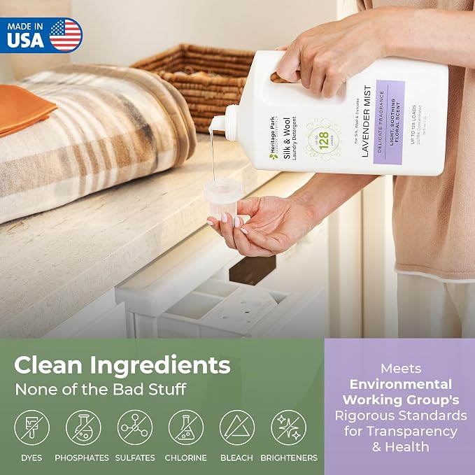 Heritage Park Silk & Wool Delicates Detergent - Lavender Mist - 64oz Refill | EWG Verified & EPA Safer Choice - Enzyme-Free Liquid Detergent - Hypoallergenic, Dermatologist Tested, Gentle on Silk & Wool