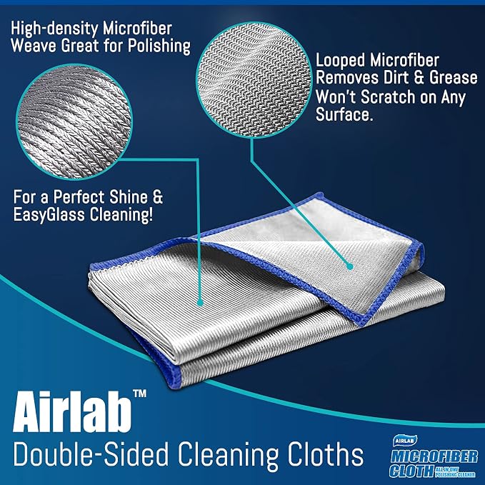 Airlab Glass Polishing Cloth Streak Free Miracle Cleaning Cloth Lint Free Microfiber Cleaning Rags for Glasses Kitchen Dish Mirrors Easy Clean, Pack of 8, 16" x 12", Grey-Yellow & Grey-Blue