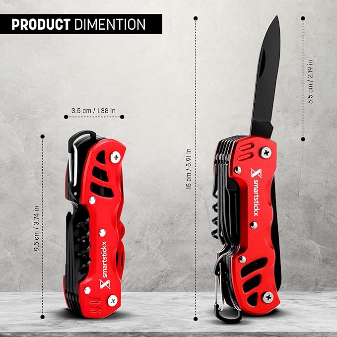 16-in-1 Multi Tool Tactical Survival Knife – Camping Gear, Red | Fish Scaler, Bottle Opener, Scissors, Saw, Screwdrivers, Keychain Ring, Anti-Oxidation Coating, Compact EDC Pocket Size