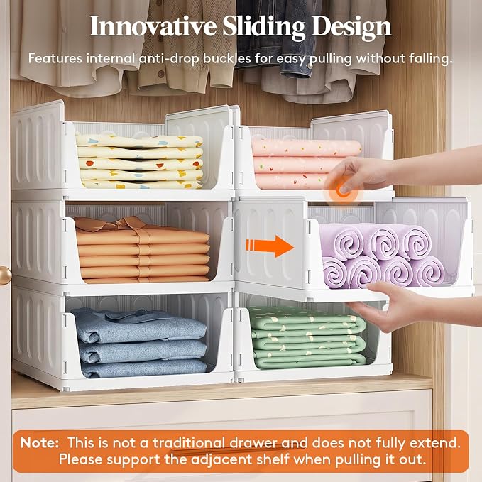 Lifewit 8 Pack Stackable Closet Organizers and Storage Basket for Clothes, Plastic Sweater Storage Bins for Wardrobe, Stacking Clothing Containers for RV, Pantry, Shelf, Kitchen, Dorm, 14" Depth