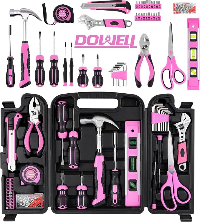 DOWELL 123-Piece Pink Home Repair Tool Kit for Women & Girls | All-in-One DIY Toolkit with Ergonomic Handles, Durable Toolbox, Non-Slip Grips | Perfect Gift for- Wives| Moms, Crafters
