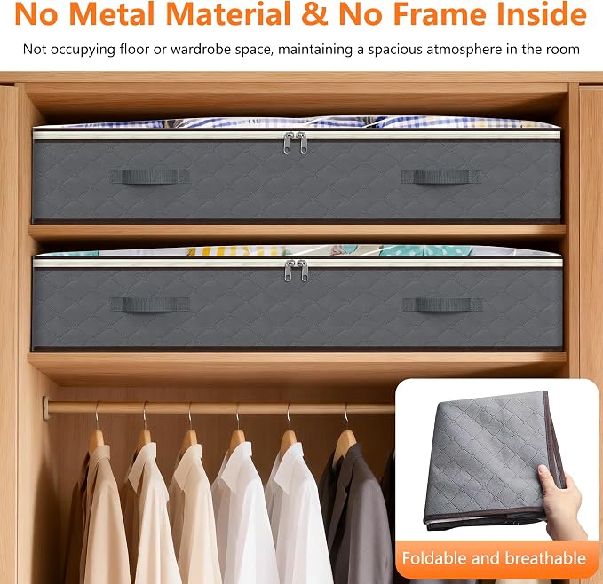 90L Under Bed Storage Containers,2-Pack Closet Organizer Storage Bins,Grey | for Organization and Storage Clothes, Shoes, Blankets & Pillows,Visible Transparent Top Storage Bins with Lids