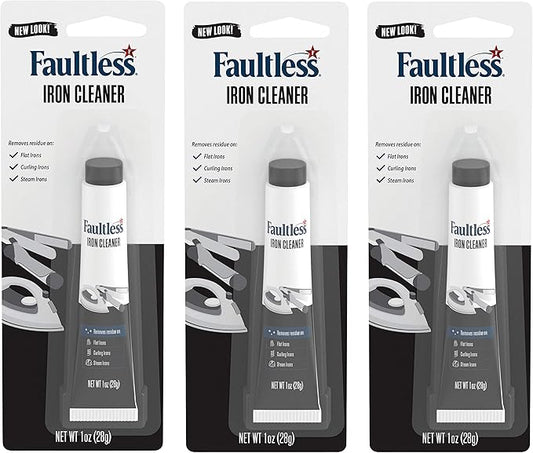 Faultless Hot Iron Cleaner, Non-Toxic Steam Iron Cleaner, Removes Melted Fabrics, Glue, Hard Water, Lime Deposits & Starch (1 oz) (3 Pack)