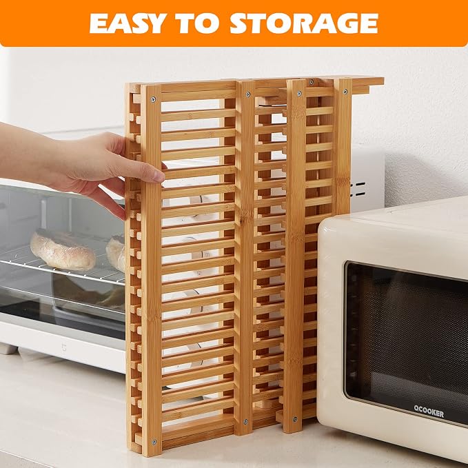 Bamboo Dish Drying Rack, 3-Tier Collapsible Wooden Dish Rack with Utensil Holder, Bamboo Dish Drainer Rack for Kitchen Counter 25pcs