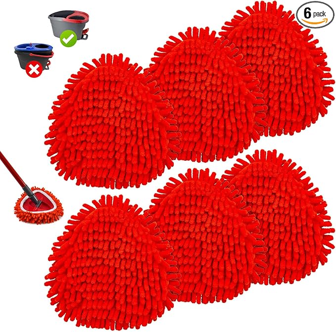 6 Pack Chenille Duster Mop Head Compatible with O Cedar Easywring 1-Tank System,Spin Mops Heads Replacements for Ocedar Mopping, Reusable Microfiber Chenille MOp Refills, for Deep Cleaning Floor