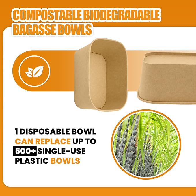 Kaderron 50 Pack 29 OZ Large Paper Bowls with Lids【with Spoons and Forks】, Heavy Duty Disposable Meal Prep Containers for Party, Disposable Bowls Bulk Soak-Proof and Microwave Safe for Hot/Cold Use