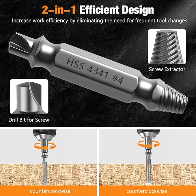 Nuovoware Damaged Screw Extractor Set, 6 PCS Stripped Screw Extractor Kit | All-purpose HSS Broken Screw Remover Set with Magnetic Extension Bit Holder & Socket Adapter, Dark Gray