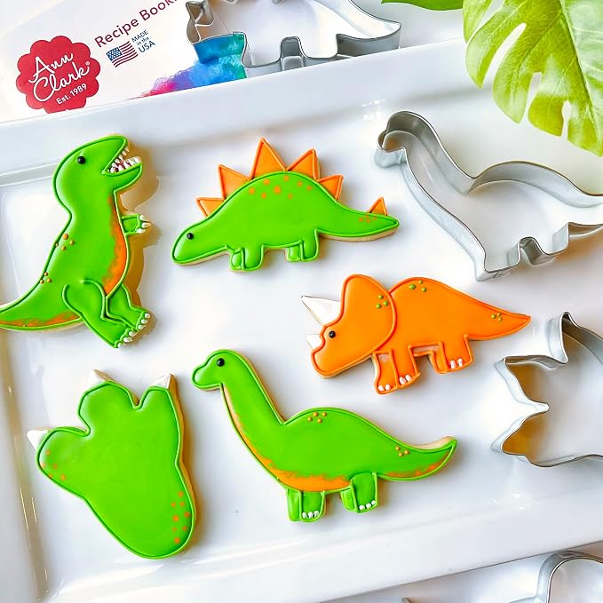 Ann Clark Dinosaur Cookie Cutters 5-Pc Set (Triceratops, Stegosaurus, T-Rex, Brontosaurus, Dino Footprint) Made in USA