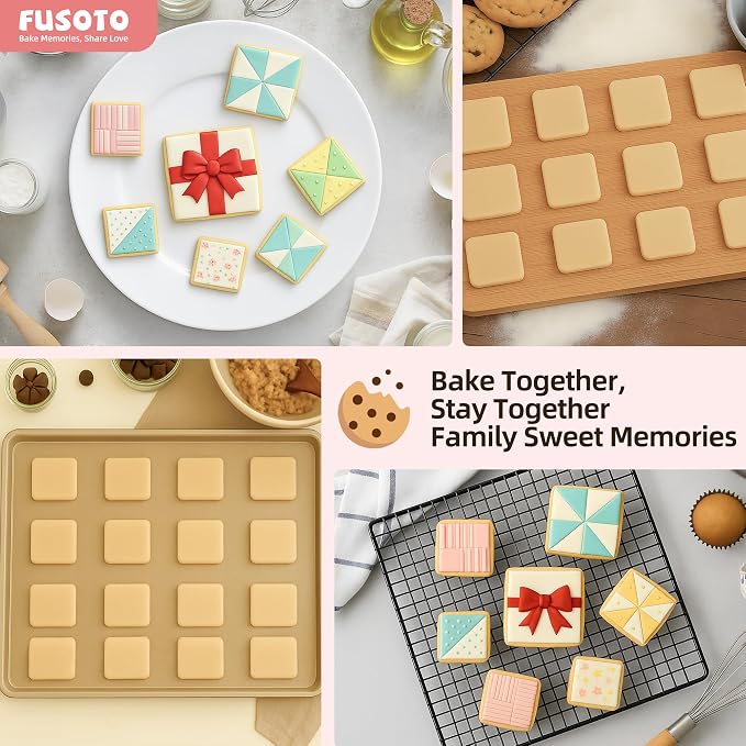 FUSOTO 6PCS Square Cookie Cutter Set, Large Geometric Stainless Steel Baking Supplies for Homemade Cookies, Square Plaque Cookie Cutters Shapes Biscuit Molds, 6 Sizes (1.5, 2, 2.5, 3, 3.5, 4 Inch)