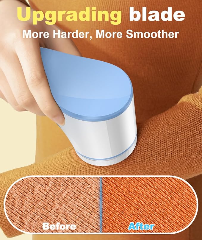 Fabric Shaver, Lint Remover for Clothes, Effectively and Quickly Remove Pills, Sweater Shaver with Stainless Steel 3-Leaf Blades and Safety Lock Protection.(Blue & White)