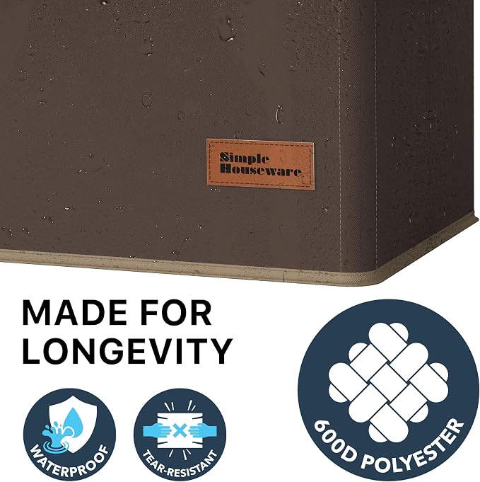 Simple Houseware Foldable Laundry Hamper Basket with Lid and Bag, Brown | Heavy Duty 600D Polyester, Water-Resistant Surface