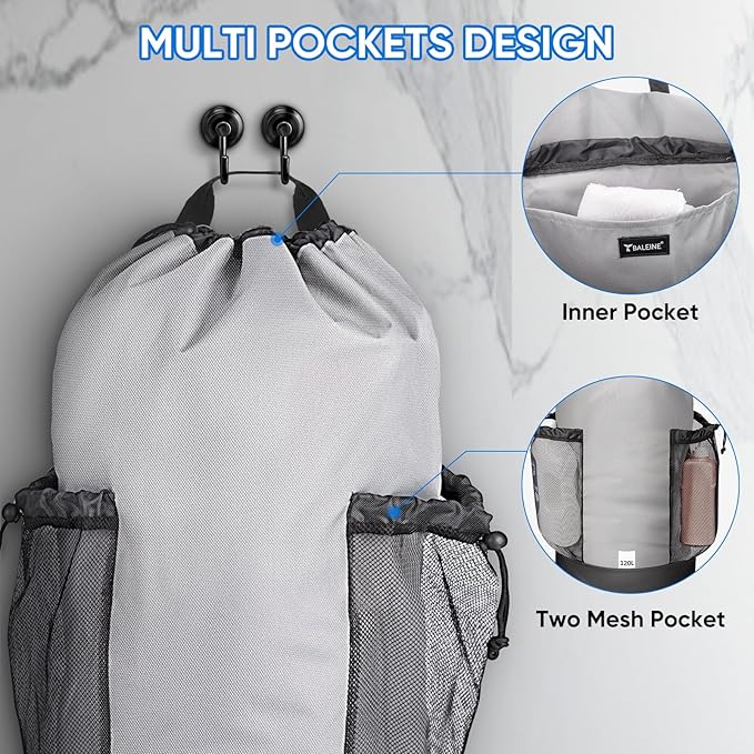 BALEINE 2PK 120L Laundry Bag Backpack, 900D Oxford Fabric Large Travel Laundry Bags with Shoulder Straps and 2 Mesh Pockets for College Dorm, Apartment, Laundromat (Gray, 120L)
