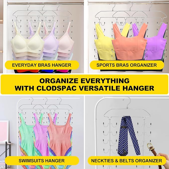 2 Pack Tank Top Hanger Space Saving, 360° Rotating Closet Organizers and Storage, 6 Tier Metal Bra Organizer with 24 Hanging Hooks, Small Space Solutions, RV Apartment College Dorm Room Essentials