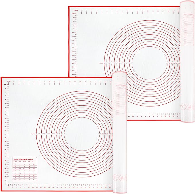 2 Pcs 32x24" Extra Large Dough Mat Silicone Baking Mats for Rolling Pastry Kneading Sheet Sourdough Bread Baking Supplies (Red)