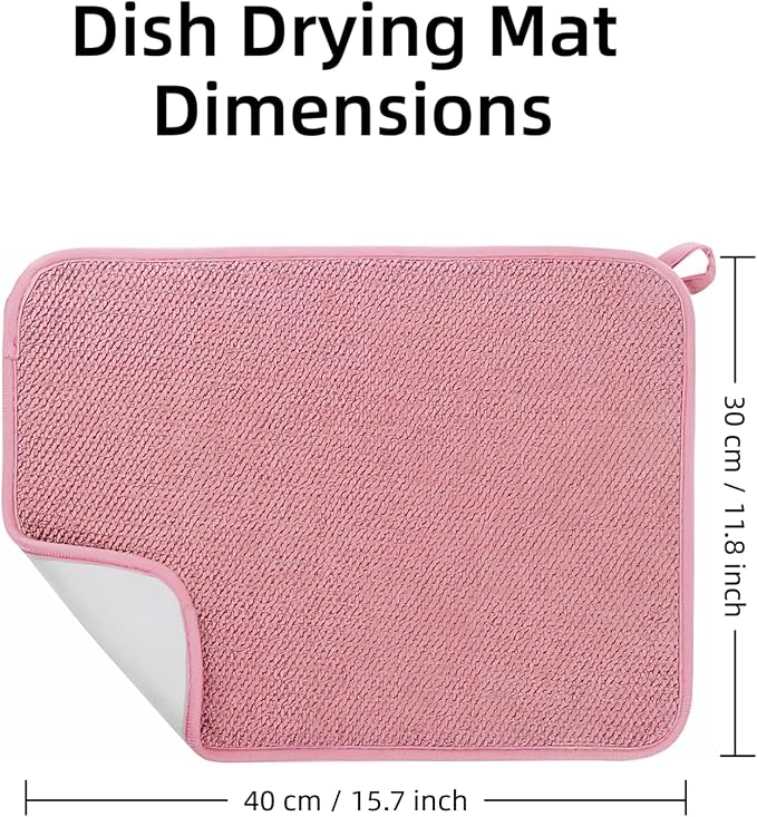 Collapsible Dish Drying Rack, Stainless Steel Dish Rack for Small Kitchens | JM.JEEMI Foldable Dishes Drainer with Pink Drying Mat, 15.8"x12.7" Space Saving Countertop Organizer for Dorm & Apartment
