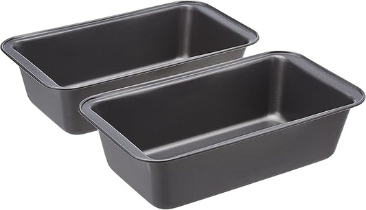 Amazon Basics Rectangular Nonstick Bread Loaf Pan for Baking Meatloaf with Even Heat Distribution, 9.5 x 5 Inch, Gray, Set of 2