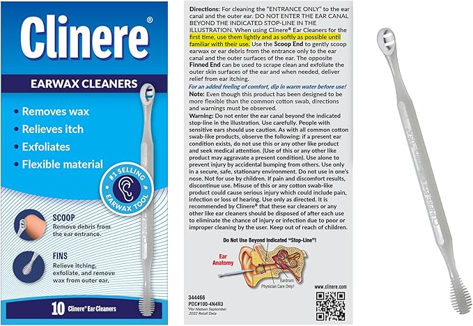 Clinere Ear Cleaners, Gentle Canal Cleaning and Ear Wax Removal Tool, Itch Relief, Exfoliates, 30 Count