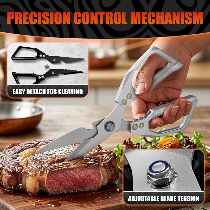 Poultry Shears Heavy Duty Set of 2 – 3Cr13 Stainless Steel | Style of Japanese Kitchen Scissors for Food, Detachable & Dishwasher Safe – Poultry, Meat, & Vegetable Cutting, Nutcracker Utility Tool