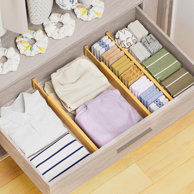 Bamboo Drawer Dividers Organizers, 2.56" High, 17"-21.8" Adjustable, 8 Pack | Expandable Separators, Great for Utensils, Kitchen, Bedroom, Dresser and Office Storage