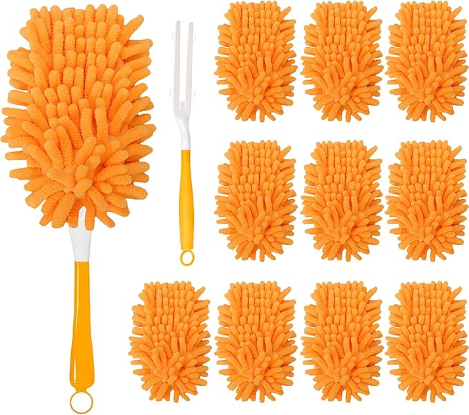 10Pcs Reusable Duster Refill Compatible with Swiffer Hand Duster +1 Handle, 360 Heavy Duty Duster Refills for Cleaning, Office, Ceiling Fan (10PCS+1Handle)