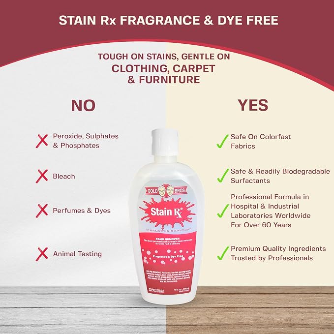 Stain Remover, Effectively Eliminates Stains Made in USA, 10 oz | Wine, Berries & Blood on Fabrics, Carpets, Upholstery & Jewelry, Dye-Free, Free from Bleach, Peroxides & Phosphates