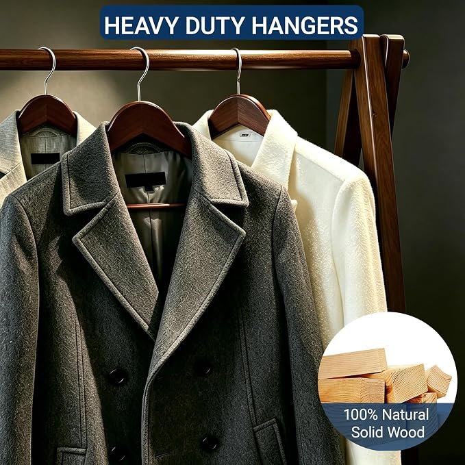 Amber Home 20 Pack Retro Wooden Coat Hangers, Vintage Wood Suit Hangers with Non-Slip Pant Bar, Clothes Hangers for Closet Organization, Shirts, Jackets, Dresses, and Pants (Retro, 20)