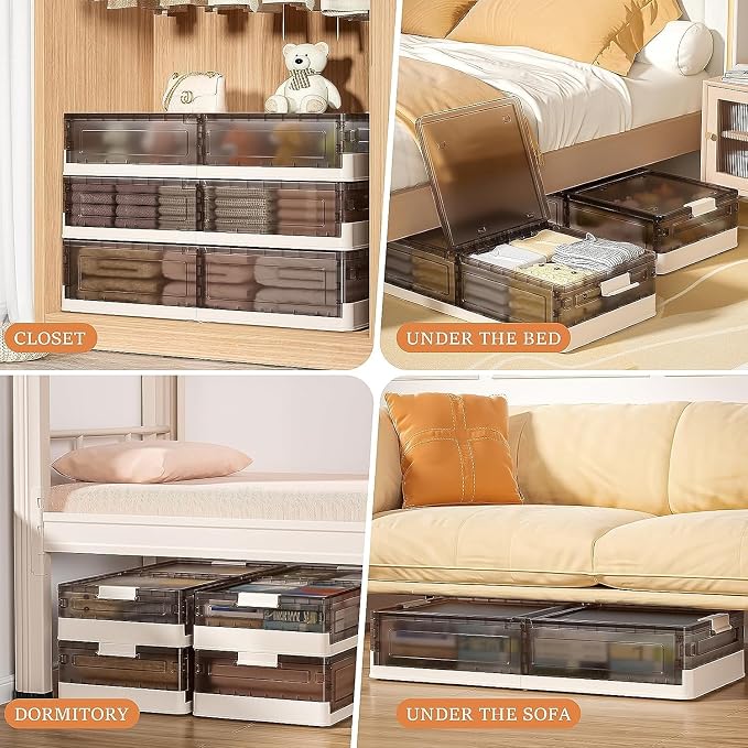 Under Bed Storage Containers - 2Pack, Stackable Under Bed Rolling Storage Plastic Containers, 13.5Gal Storage Bins with Wheels, Multi-purpose Storage Bins with Lids for Clothes, Shoes, And Duvets