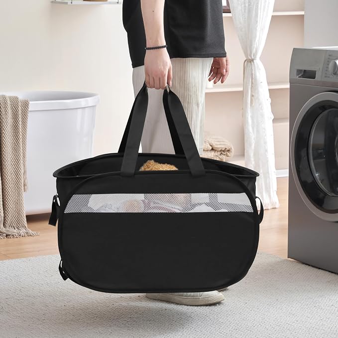Collapsible Tear Proof Laundry Baskets with Dual Handles, Black | 70L, Foldable, Pop up Hamper, Reinforced Durable Laundry Hamper for Home, Laundry, Bathroom, Dorm or Travel