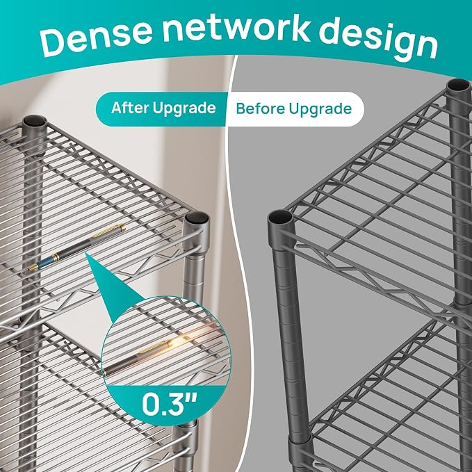 SINGAYE Metal Shelves Wire Shelving Storage Standing Adjustable Shelf Unit | 6 Tier Mesh Units Shelf for Kitchen Laundry Bathroom Closet Organizers Pantry Narrow Home Rack 10" D x 16" W x 63" H Gray