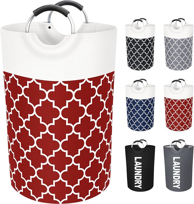 Fabspace Large Laundry Basket Laundry Hamper Bag Washing Bin Clothes Bag Collapsible Tall with Handles Waterproof Travel Bathroom College Essentials Storage for College Dorm, Family (Red) 75L | Freestanding Laundry Hamper, Waterproof Dirty Clothes Stor...